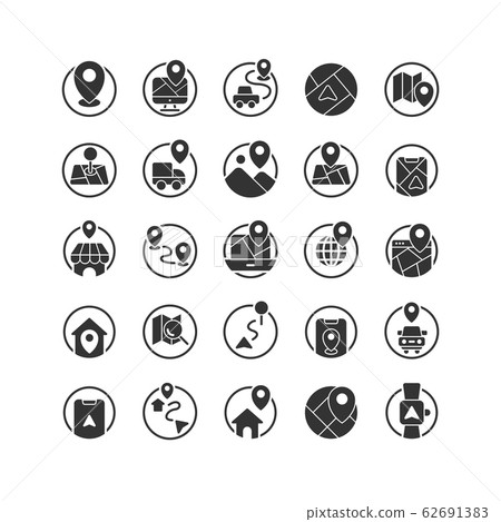 Location and Map solid icon set. Vector and 62691383