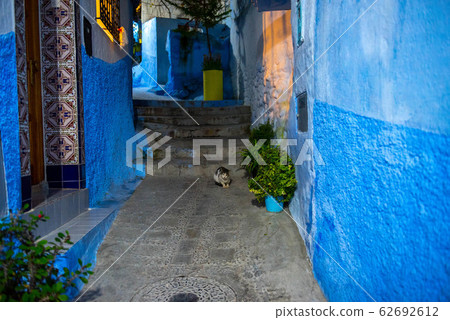 摩洛哥@夜晚在一個藍色的城市 62692612