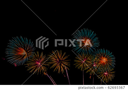 Beautiful colorful firework display at night for celebrate 62693367