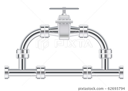 Metal chrome pipes with flange and water valve. 62693794