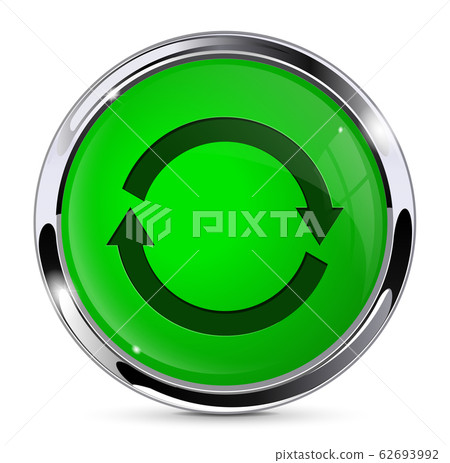 Green push button with refresh sign. Round web icon 62693992
