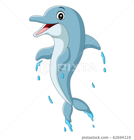 Cartoon happy blue dolphin jumping Cartoon happy blue dolphin jumping 62694128