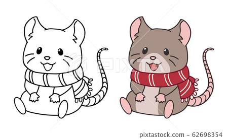 Cute little mouse wearing scarf and sitting. Cute little mouse wearing scarf and sitting. 62698354