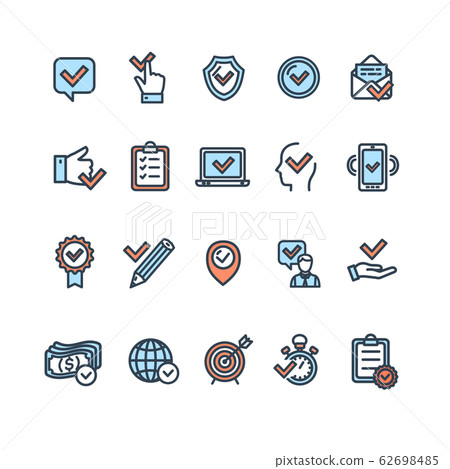 Approve Related Sign Color Thin Line Icon Set. Vector Approve Related Sign Color Thin Line Icon Set. Vector 62698485