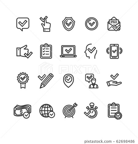 Approve Related Sign Black Thin Line Icon Set. Vector Approve Related Sign Black Thin Line Icon Set. Vector 62698486