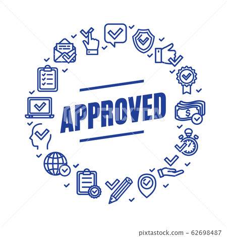 Approve Related Signs Round Design Template Thin Line Icon Concept. Vector Approve Related Signs Round Design Template Thin Line Icon Concept. Vector 62698487