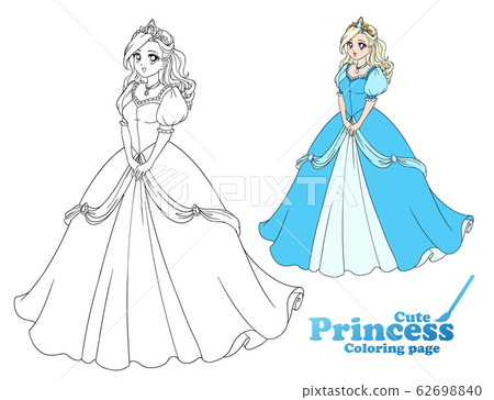 Coloring page princess kawaii style cute anime Vector Image