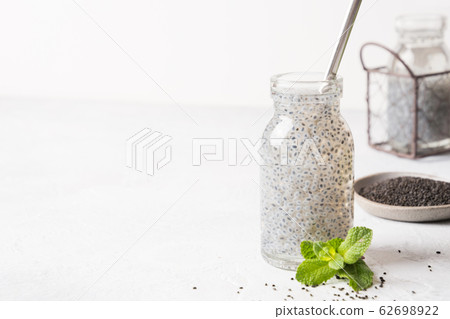Sweet basil seed drink with in glass water  62698922