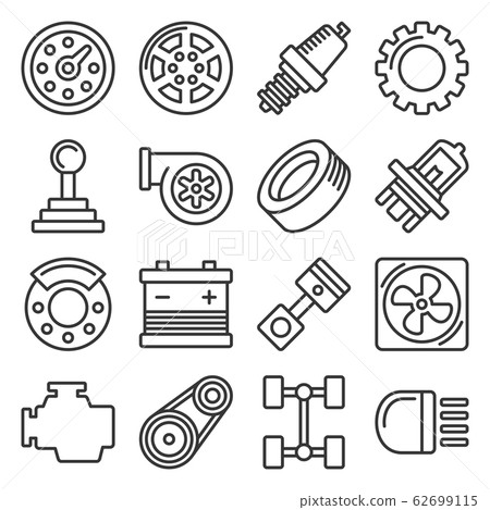 Car Parts Icons Set on White Background. Line Style Vector 62699115