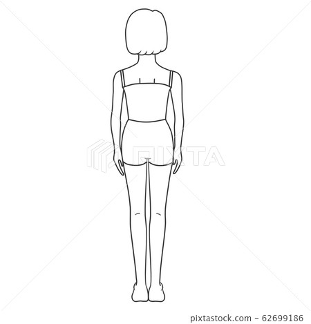 Female whole body rear view line drawing pen 62699186