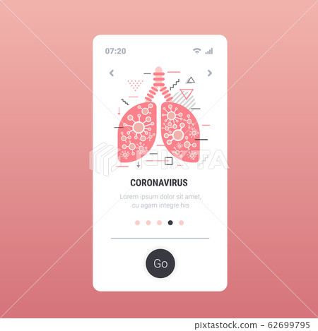 epidemic MERS-CoV floating influenza virus infected human lungs wuhan coronavirus 2019-nCoV pandemic medical health risk smartphone screen mobile app copy space 62699795