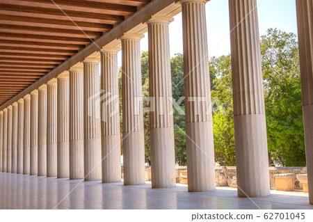 Ancient Stoa of Attalos columns in Athens, Greece 62701045