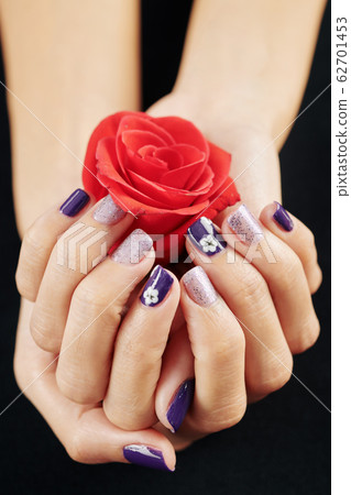 Manicured hands with rose flower 62701453