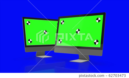 Two Modern computers with green screen,...-插圖素材 [62703473] - PIXTA圖庫