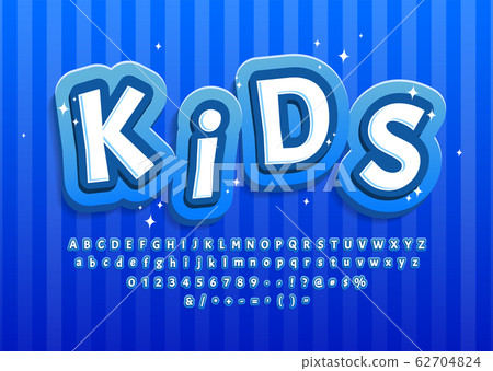 Cartoon kid alphabet blue for decoration design. . Lettering typography. Text font. Numbers, symbols. Vector 62704824