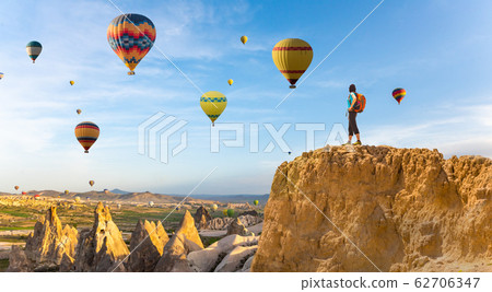 successful woman and hot air balloon Concept motivation, inspiration successful woman and hot air balloon Concept motivation, inspiration 62706347
