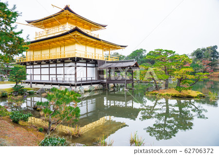 Golden pagoda and reflection on lake at Kinkakuji Temple, Kyoto, Japan. Golden pagoda and reflection on lake at Kinkakuji Temple, Kyoto, Japan. 62706372