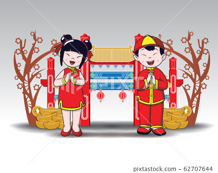 happy Chinese boy and girl standing at Chinese happy Chinese boy and girl standing at Chinese 62707644