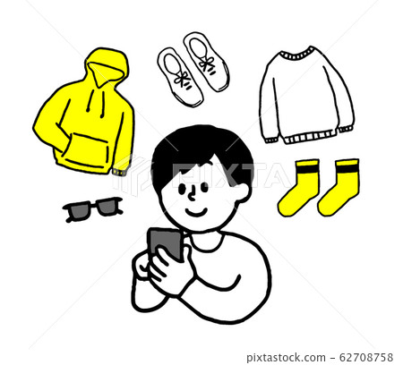 在智能手機上尋找衣服的男人（簡單） 62708758