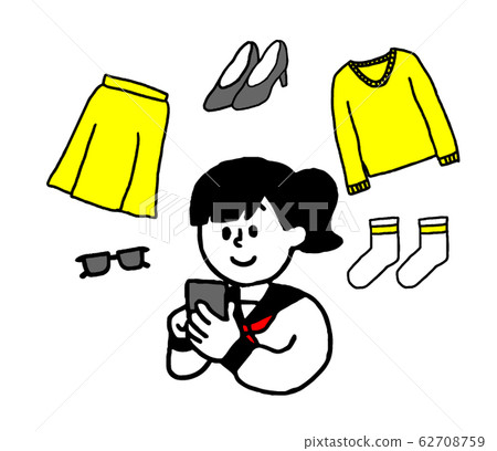 女學生在智能手機上搜索衣服(簡單) 女學生在智能手機上搜索衣服(簡單) 62708759