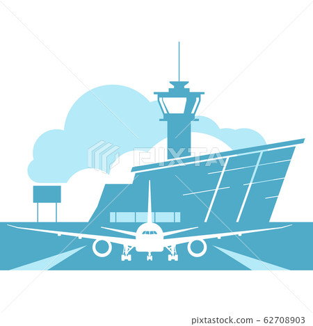 Airport terminal building and landing aircraft Airport terminal building and landing aircraft 62708903