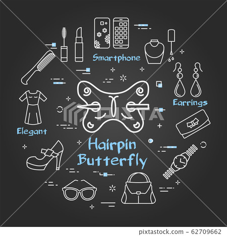 Woman Black Accessories Concept with Red Hairpin Butterfly Icon 62709662