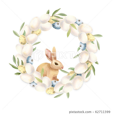 Watercolor hand painted Easter egg wreath Watercolor hand painted Easter egg wreath 62711399
