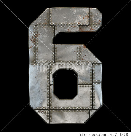 Industrial metal number 6 on black background 3d Industrial metal number 6 on black background 3d 62711878