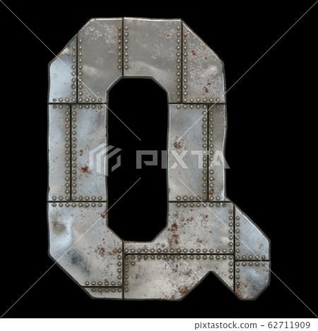 Industrial metal alphabet letter Q on black background 3d Industrial metal alphabet letter Q on black background 3d 62711909