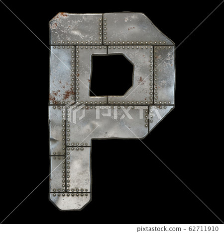 Industrial metal alphabet letter P on black background 3d 62711910