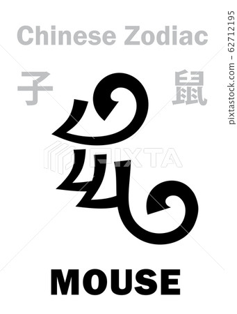 Astrology Alphabet: MOUSE / RAT - sign of Chinese Zodiac. Chinese character, hieroglyphic sign (symbol). 62712195