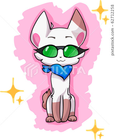 Vector hand drawn illustration of cute cat in green glasses 62712258