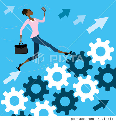 Young pretty business woman run on the gears to Young pretty business woman run on the gears to 62712513