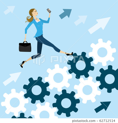 Young pretty business woman run on the gears to Young pretty business woman run on the gears to 62712514