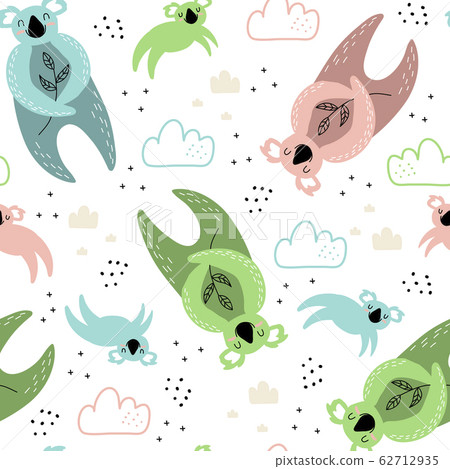 Seamless childish pattern with funny koala and clouds Seamless childish pattern with funny koala and clouds 62712935