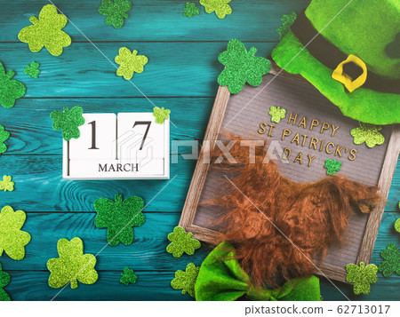 St Patrick Day date and greetings on letter board St Patrick Day date and greetings on letter board 62713017