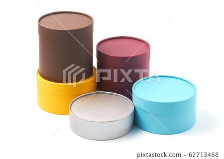 Several multi-colored round cardboard boxes Several multi-colored round cardboard boxes 62713468