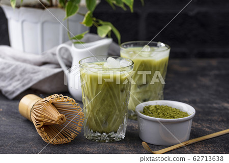 Cold matcha tea with milk and ice Cold matcha tea with milk and ice 62713638