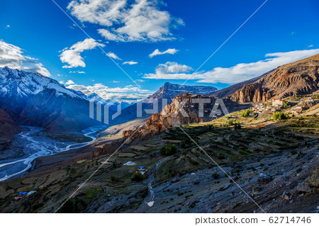 Dhankar monastry perched on a cliff in Himalayas, India 62714746