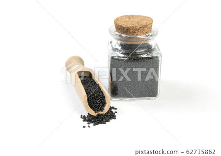Basil seeds or Hairy, Sabja in a glass jar and Basil seeds or Hairy, Sabja in a glass jar and 62715862