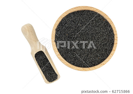 Basil seeds or Hairy, Sabja in wooden bowl Basil seeds or Hairy, Sabja in wooden bowl 62715866