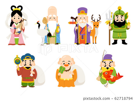 可愛的七個幸運之神插圖素材 62718794