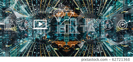 Content marketing concept with abstract night cityscape 62721368