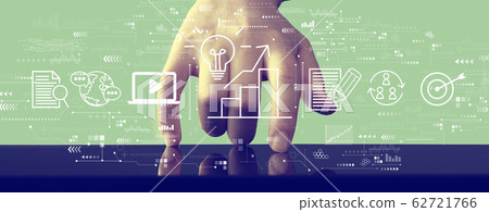 Content marketing concept with hand pressing a screen 62721766