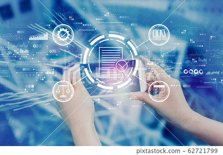 Compliance concept with person using smartphone Compliance concept with person using smartphone 62721799