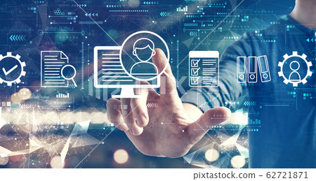 Document management system concept with a man on city background Document management system concept with a man on city background 62721871