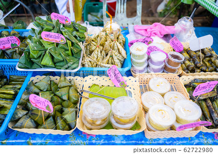 sticky rice with custard thai dessert in banana sticky rice with custard thai dessert in banana 62722980