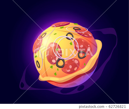 Vector cartoon pizza planet in outer space 62726821