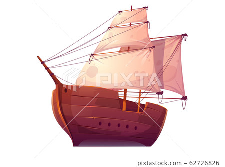 Vector wooden boat with white sails 62726826