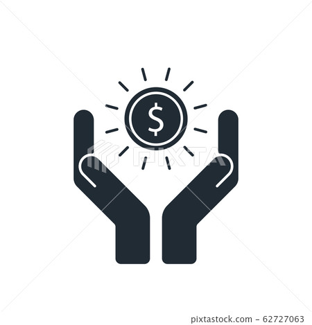 Hands hold a coin symbol. Money earning icon. 62727063